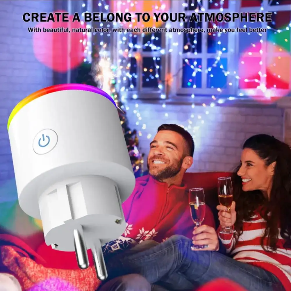 Tuya Wi-Fi Plug 16A Умная розетка EU с RGB-подсветкой Smart совместимой розеткой Приложение