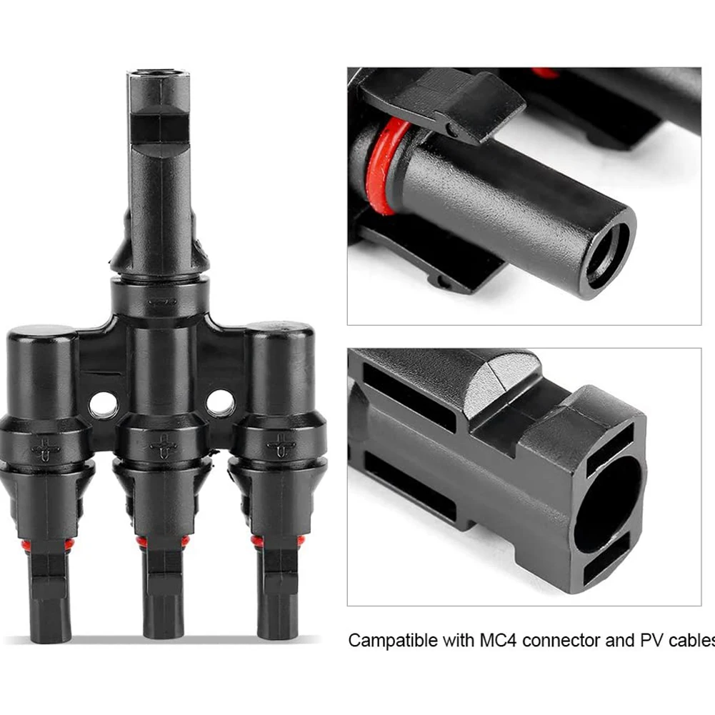 

1Pair 3 Branch T Type Parallel Electrical Solar Connector 30A 1000V IP67 For Photovoltaic Panel Cable Coupler Combiner