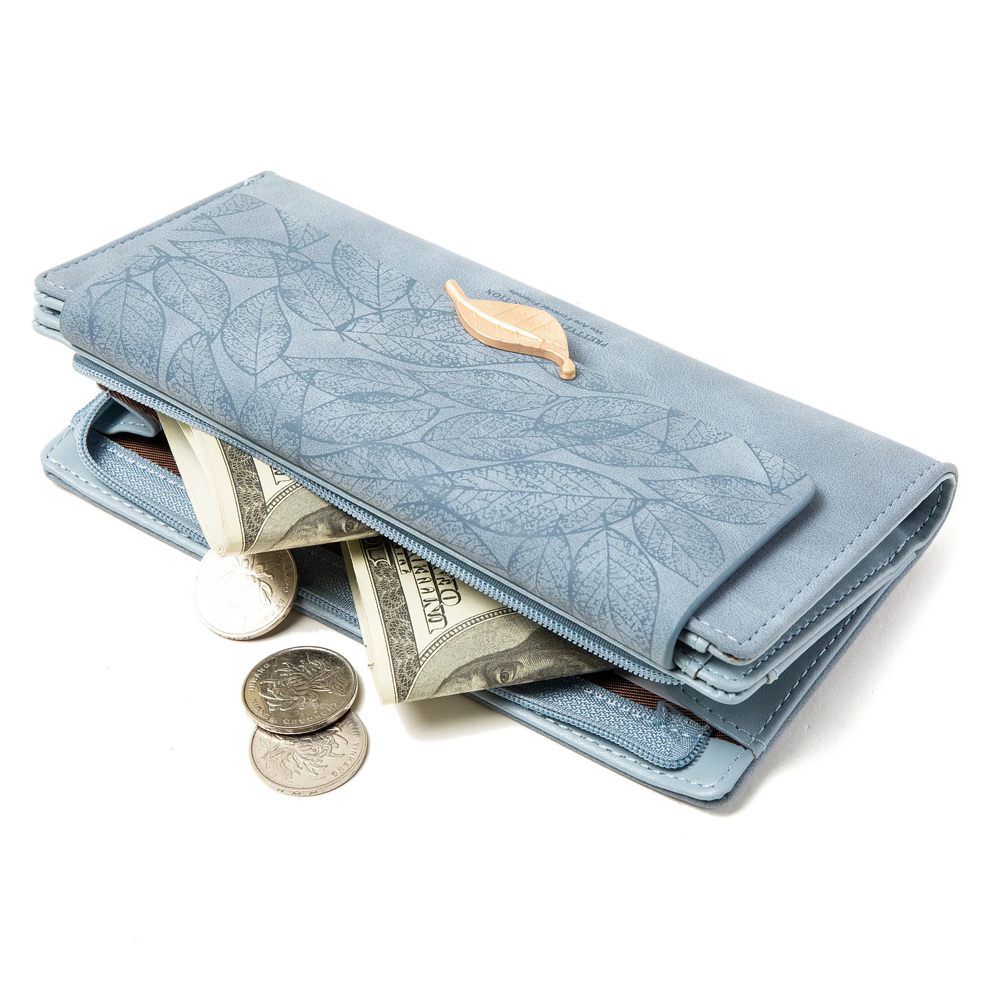 Retro Long Wallets for Women Frosted Texture Female Purse Luxury Leaf Design Lady Coin Pocket Credit Card Holder Money Purses