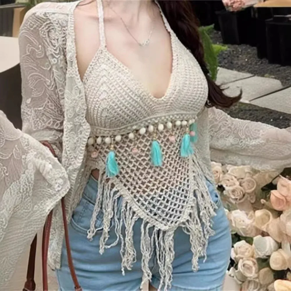 Коллекция 2024 года богемный этнический стильный жилет на бретелях сексуальное
