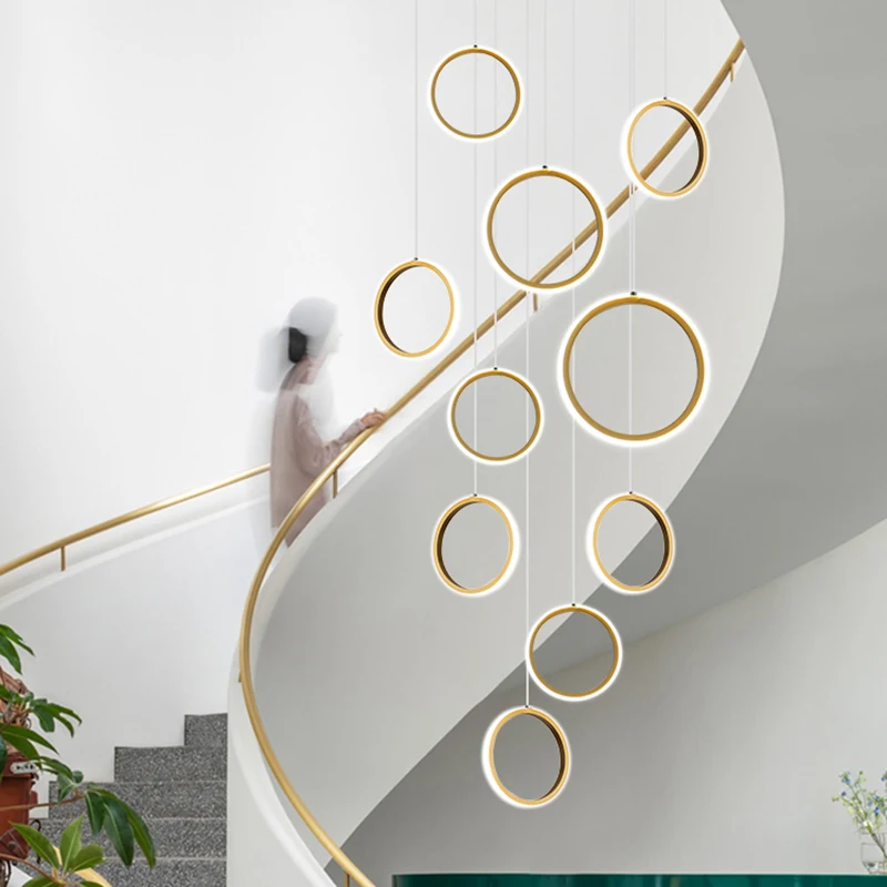 

Modern Gold Black Rings Led Pendant Lights Living Room Decor Pendant Lamp Stair Loft Aluminum Hanging Light Fixtures Luminaire