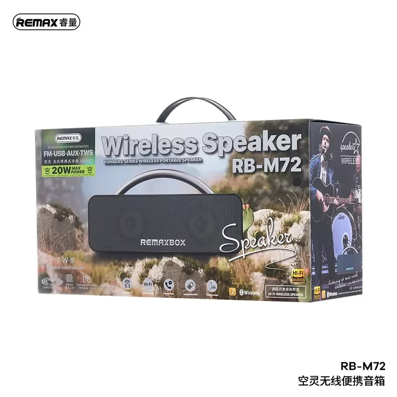 Фото Беспроводная колонка REMAX RB-M72 с USB/TF/AUX, мощным басом, портативная, для домашнего кинотеатра, сабвуфер, стерео, Bluetooth, для вечеринок, для улицы №4
