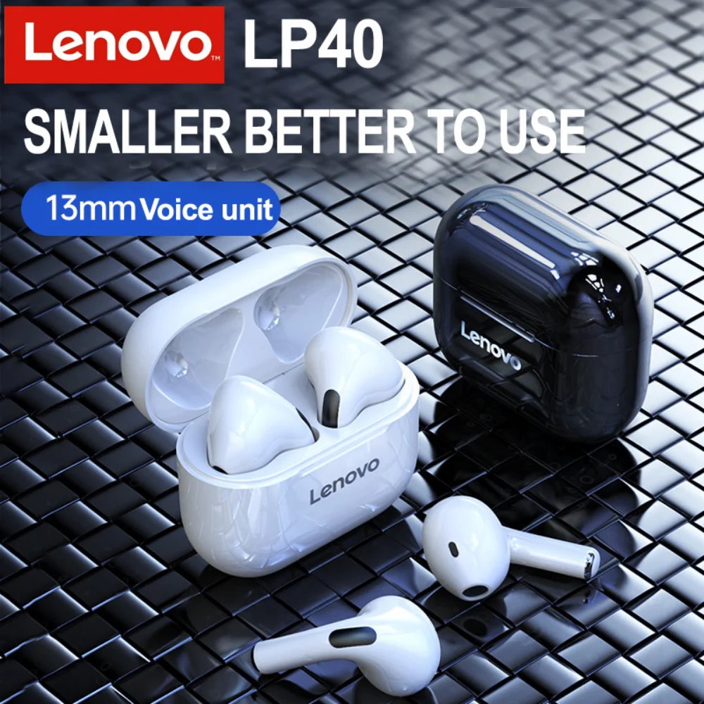 

NEW Original Lenovo LP40 TWS Wireless Earphone Bluetooth 5.0 Dual Stereo Noise Reduction Bass Touch Control Long Standby 230mAH