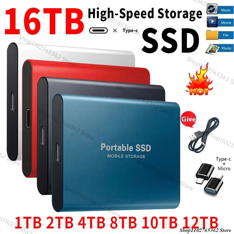 Portable SSD 128TB High-capacity USB/Type-C Interface 64TB 16TB 8T Mini Hard Disk External disco duro For laptops/desktop/phones
