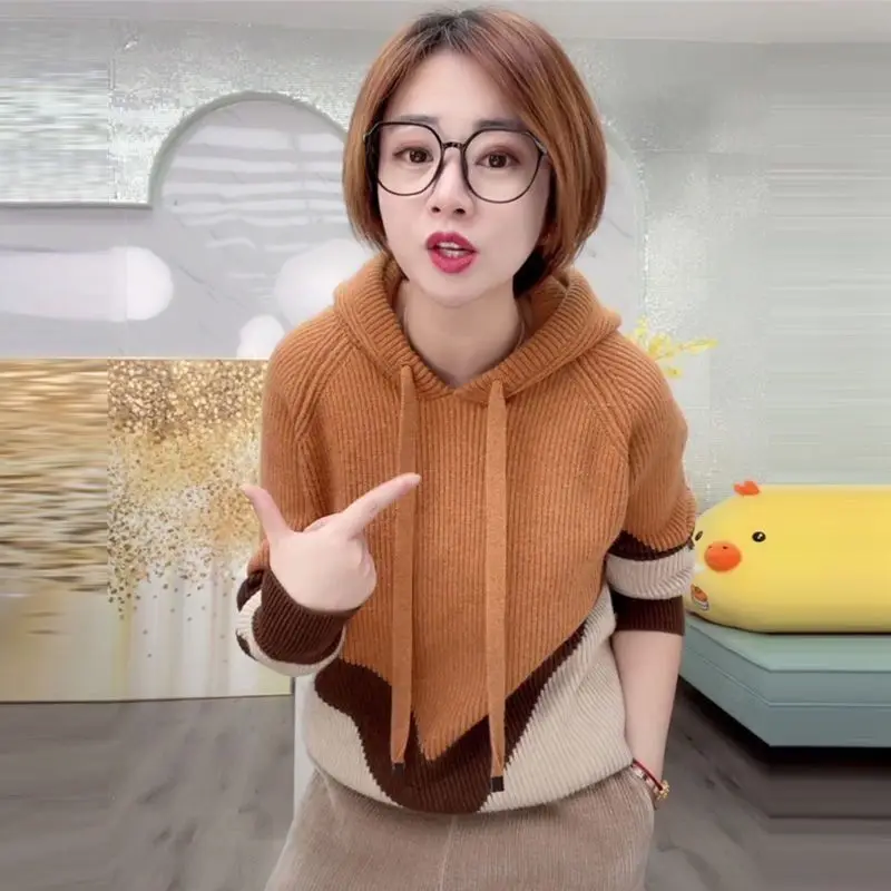 Новинка, Женский вязаный свитер с капюшоном, пуловеры, женская вязаная куртка, Женская свободная уличная одежда, вязаный пуловер, свитшоты G294