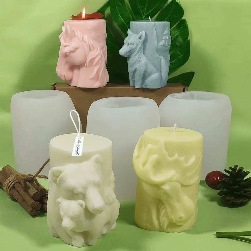 

Animal Cylindrical Aromatherapy Candle Silicone Mold DIY Elk Fragrant Stone Handmade Soap Plaster Decoration Abrasive