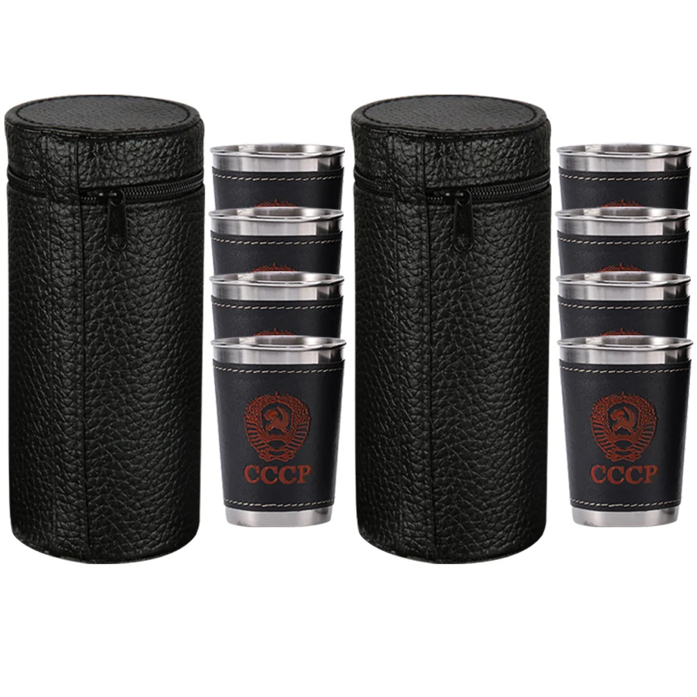 

2 Sets Cup Camping Drink Case Metal Shot Glass Portable Water Stainless Steel Cups