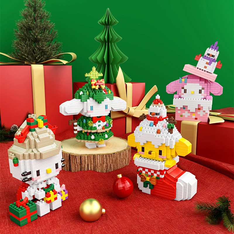 

Новый рождественский конструктор Sanrio в сборе, игрушечный мини-фигурка Hello Kitty Melody, куклы, украшения, подарки