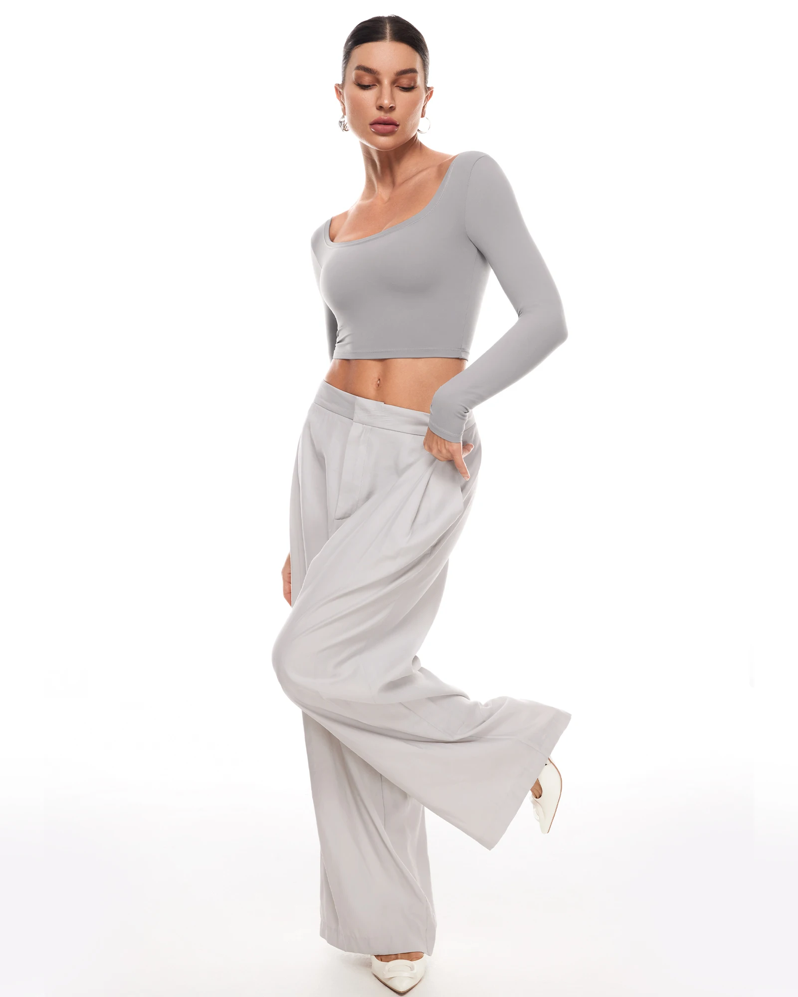 Женский укороченный топ с квадратным вырезом и длинным рукавом Сексуальные