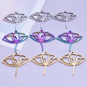 5pcs/Lot Hollow Lotus Flowers Fashion Jewelry Making Earring For Women Pendant Stainless Steel Charms Accessories Handcraft Bulk