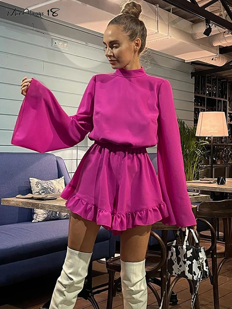 

Mnealways18 Backless Shorts Romper Women Flare Sleeves Elegant Shorts Jumpsuit Female Rompers Office Work Summer 2022 One-Piece