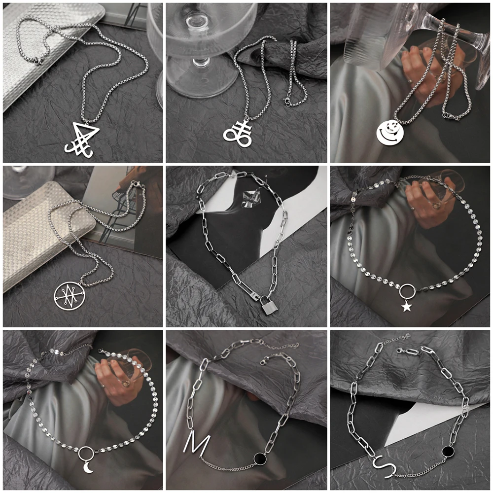 Ожерелья из нержавеющей стали в готическом стиле панк гранж хип-хоп кулоны