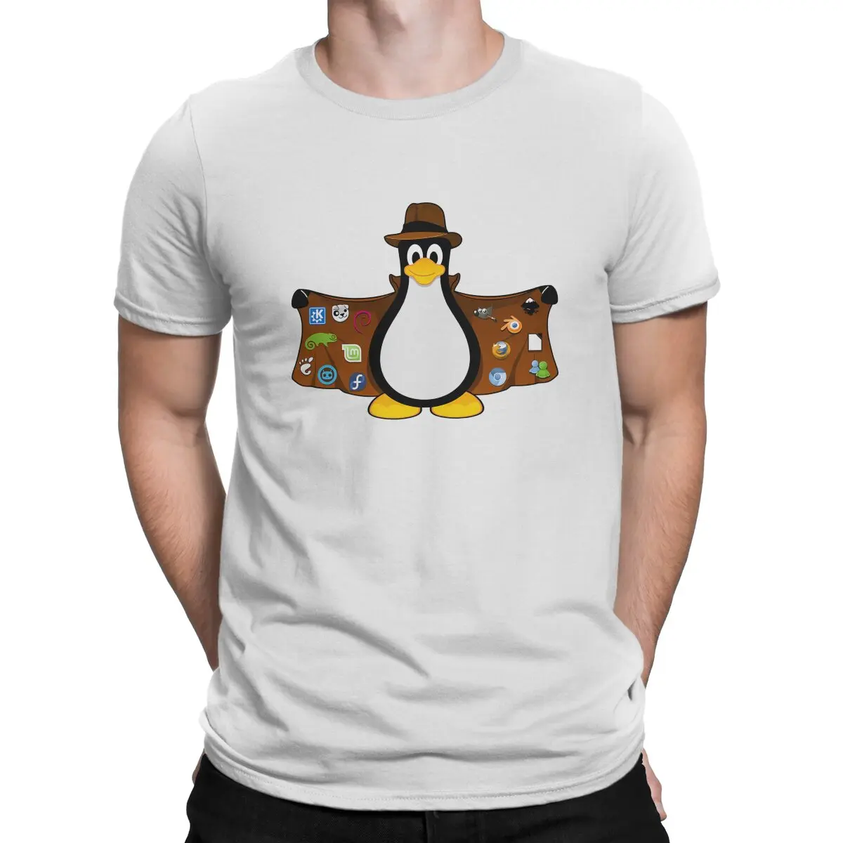 

Linux Operating System Tux the Salesman Tshirt Homme Men's Streetwear Blusas Polyester T Shirt For Men