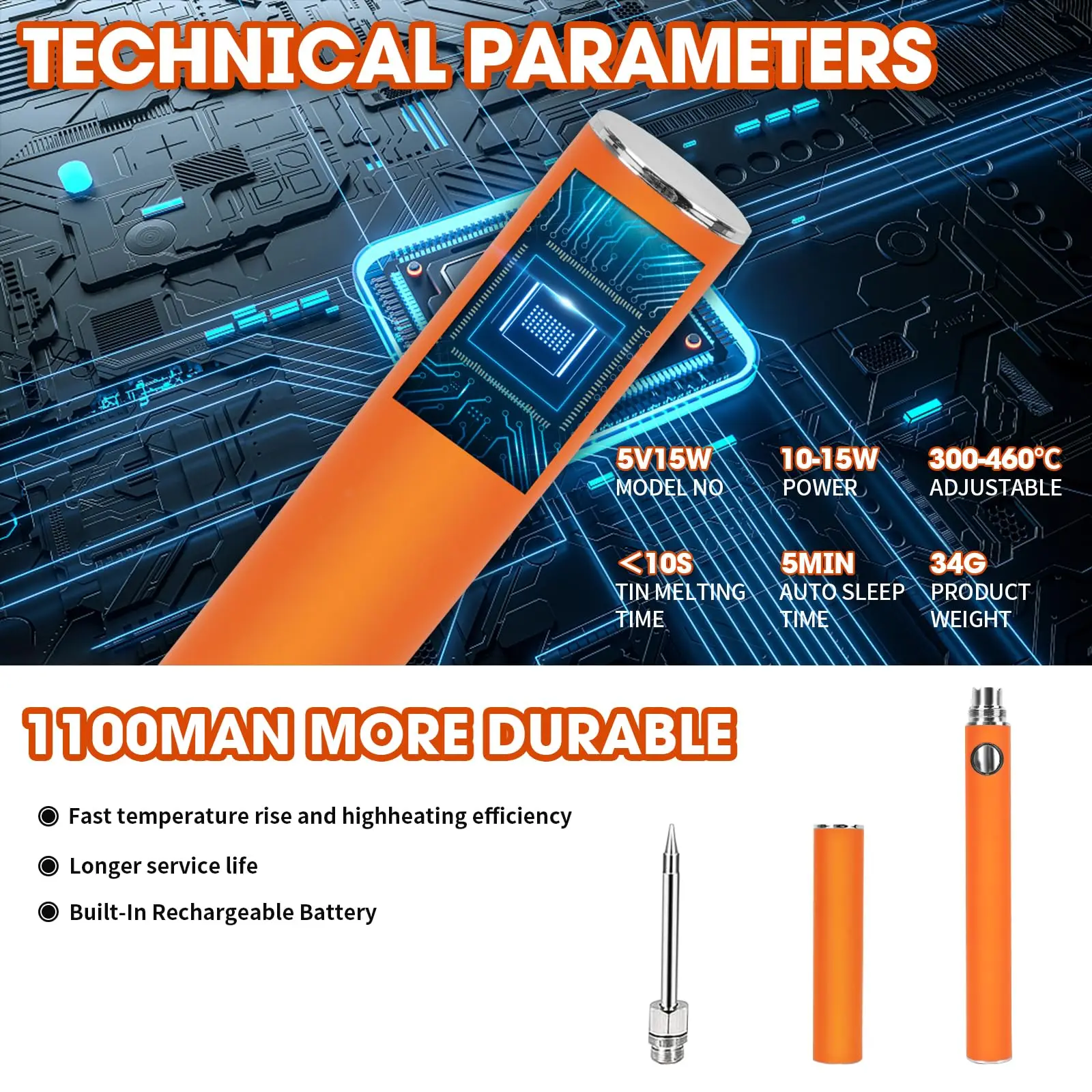 Беспроводной паяльник с 3 наконечниками перезаряжаемый и регулировка