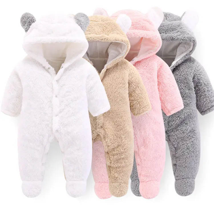 

2022 infant new solid color fleece romper autumn and winter models men and women baby rompers