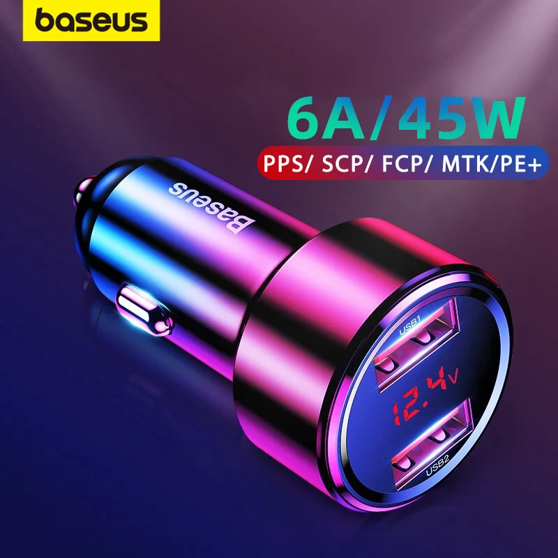 

Baseus 45W Car Charger QC 4.0 3.0 For Xiaomi Huawei Supercharge SCP Samsung AFC Quick Charge Fast PD USB C Portable Phone Charge