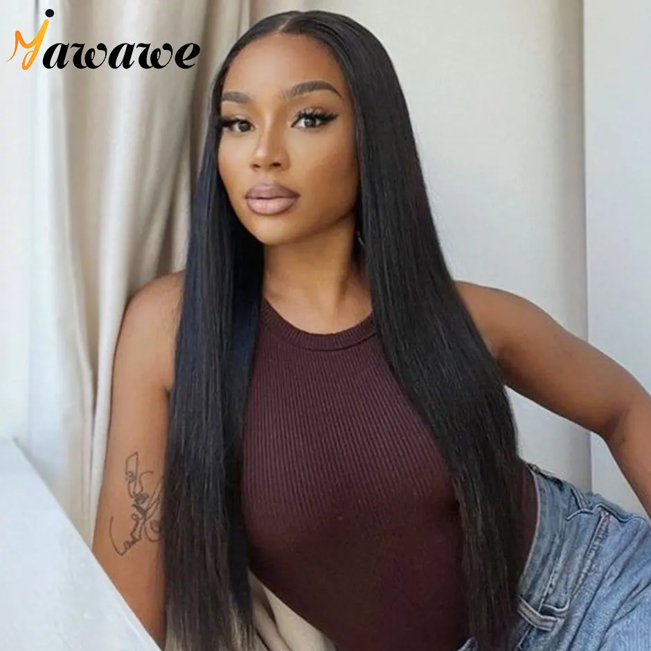 Длинные прямые 100% бесклеевые предварительно выщипанные человеческие парики ready