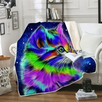 colorful animal blanket super soft flannel for travel camping cartoon cat and dog warm sofa nap blanket four seasons bed plaid