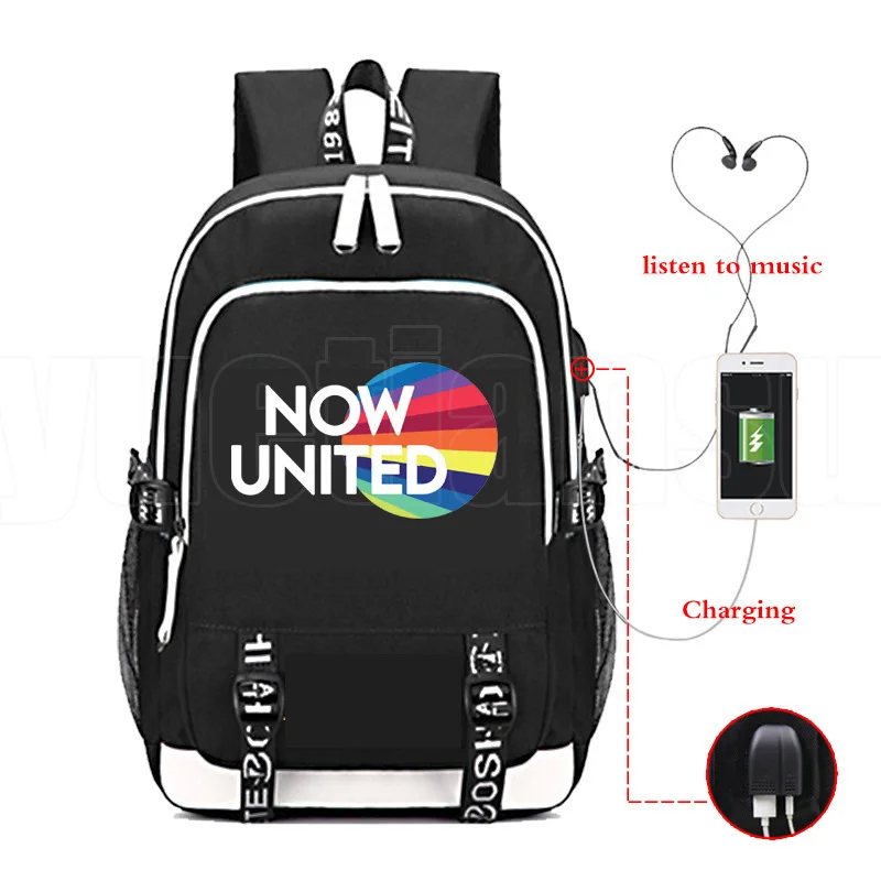 USB Charing Mochila Now Юнайтед рюкзаки Черный Синий Школьный рюкзак для путешествий команды ООН школьные сумки для девочек-подростков рюкзак для кни...