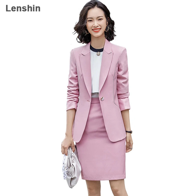 

Женский деловой костюм Lenshin, элегантный розовый костюм с юбкой, офисный костюм из 2 предметов