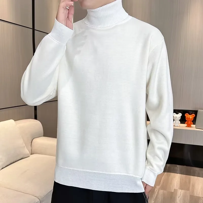 Весенне-осенняя мужская модная трикотажная рубашка с высоким воротником теплая