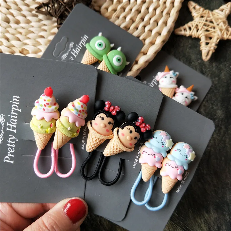 

2PCS New Disney Mickey Cute Cartoon Sweet Tube Headwear Kids Elastic Hair Bands Children Ties Girls Accessories Baby Headdress