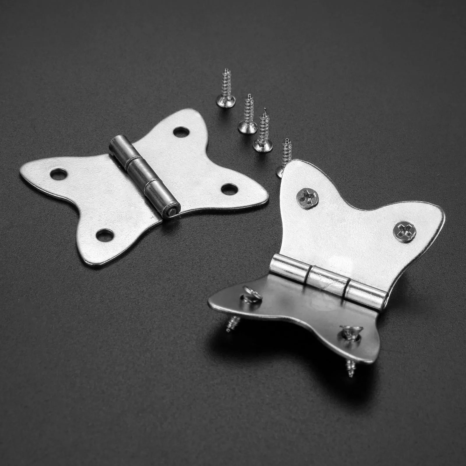 4pcs Silver Butterfly Shape Hinges Jewelry Chest Gift Wooden Music Box Dollhouse Cabinet Door Hinge 37*30mm Metal images - 6