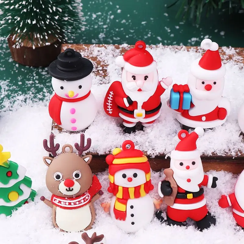 

12pcs Christmas Santa Claus PVC Charms Pendant For Jewelry Making Cartoon Merry Christmas Snowman Charms Craft
