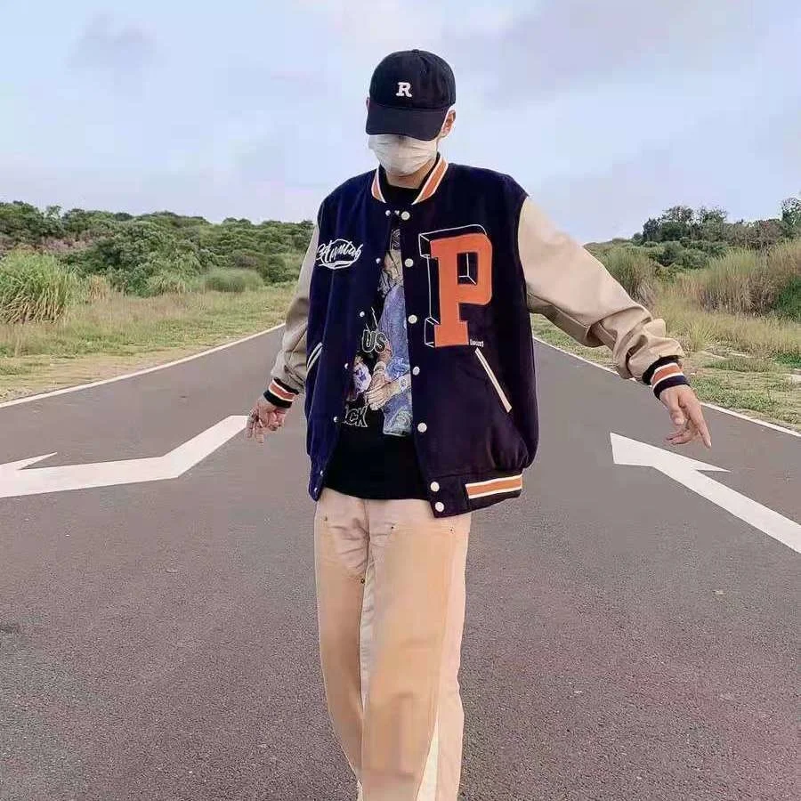 Куртка Женская бейсбольная модный бомбер контрастных цветов в стиле колледжа
