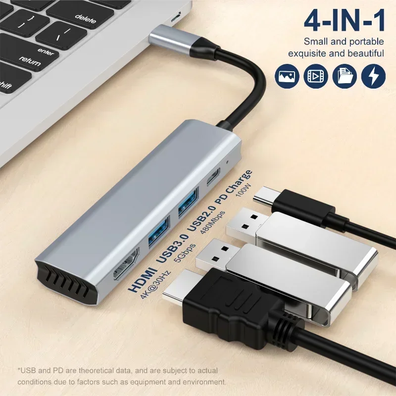 Док-концентратор Type-c + USB3.0 USB2.0 Pd Концентратор четыре в одном 4k подходит для Macbook