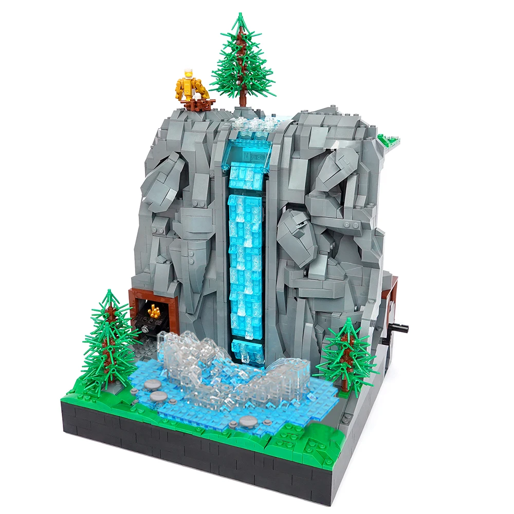 

MOC Waterfall Alps Rocky Mountains Architecture Building Block Kit Island Sea Pirate Boat Cliff Cave Mine DIY Kid Brick Toy Gift