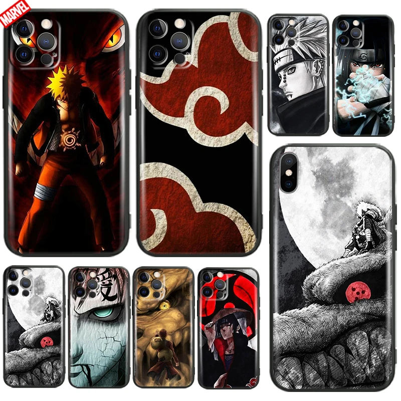 

Naruto Akatsuki Anime For Apple iPhone 11 12 13 Pro Max 12 13 Mini X XR XS Max SE 6 6S 7 8 Plus Phone Case Black Coque