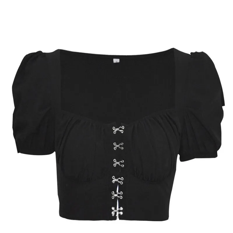 

New Trendy Women clothes Ladies Sexy Button Square Neck Tops Short Sleeve square collar pullover T-shirts one pieces