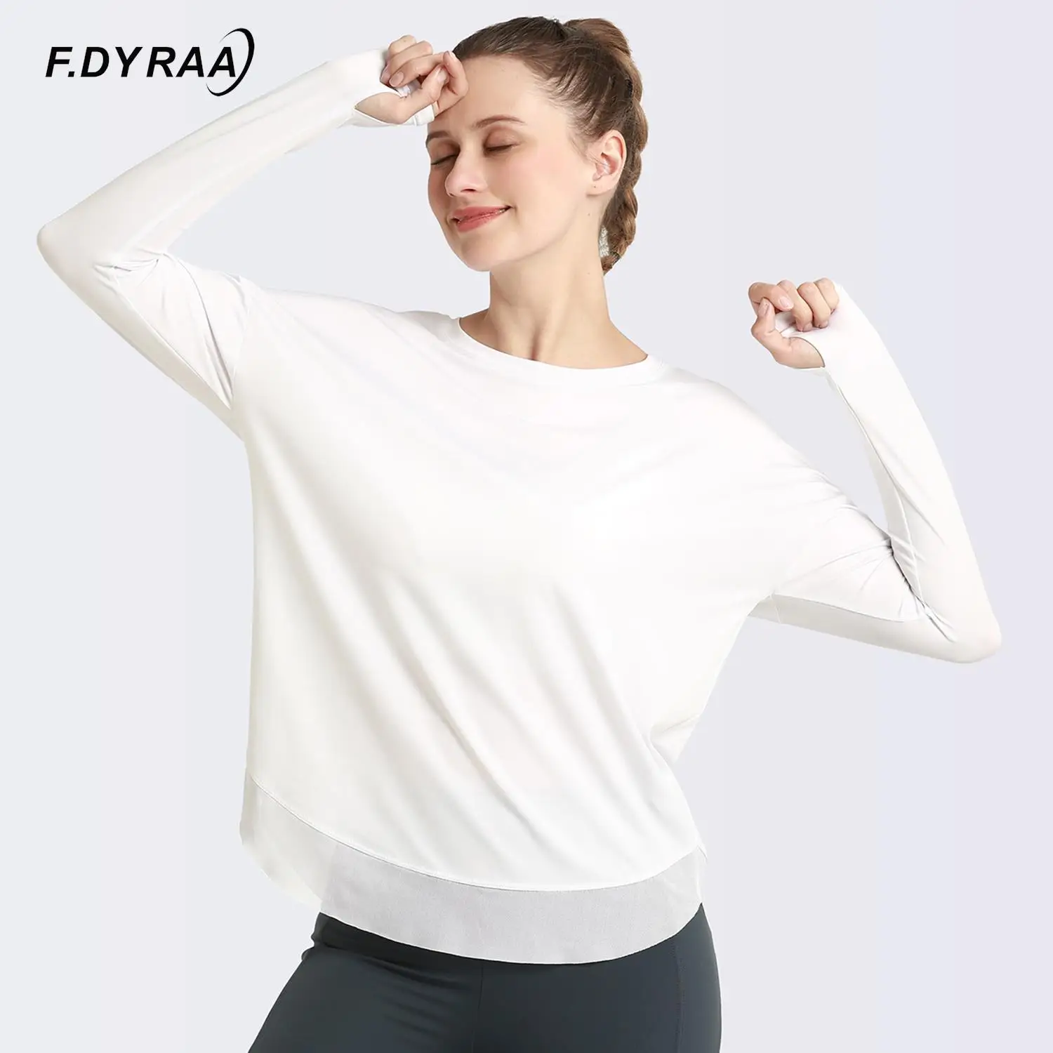 F.DYRAA женская рубашка с длинным рукавом для йоги фитнеса тренажерного зала