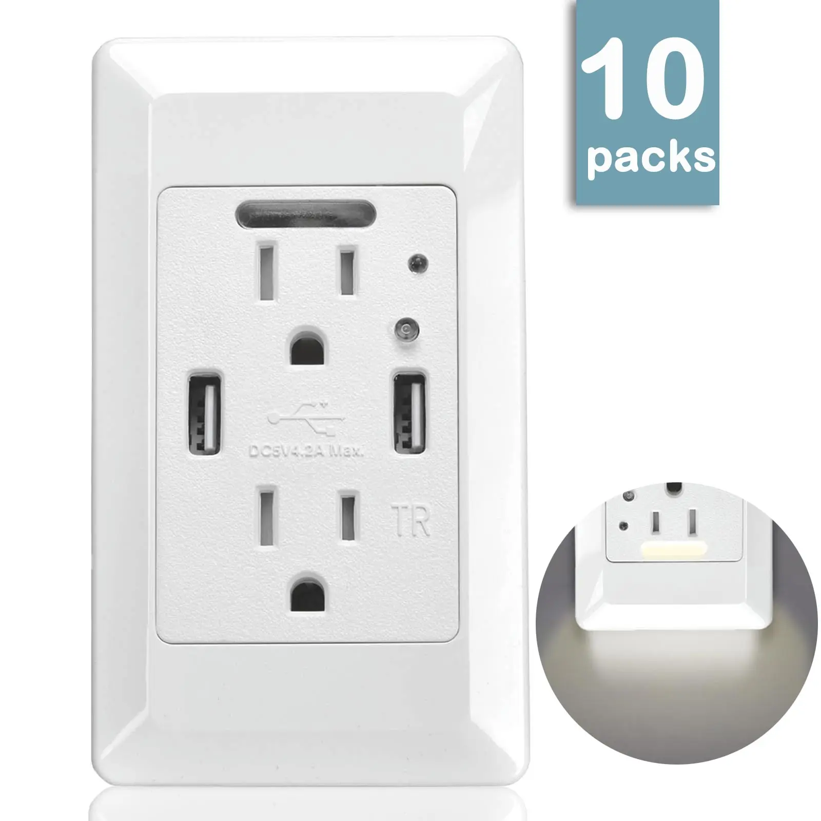 

Электрическая розетка NineLeaf 10PK с двумя USB-портами, 15 А