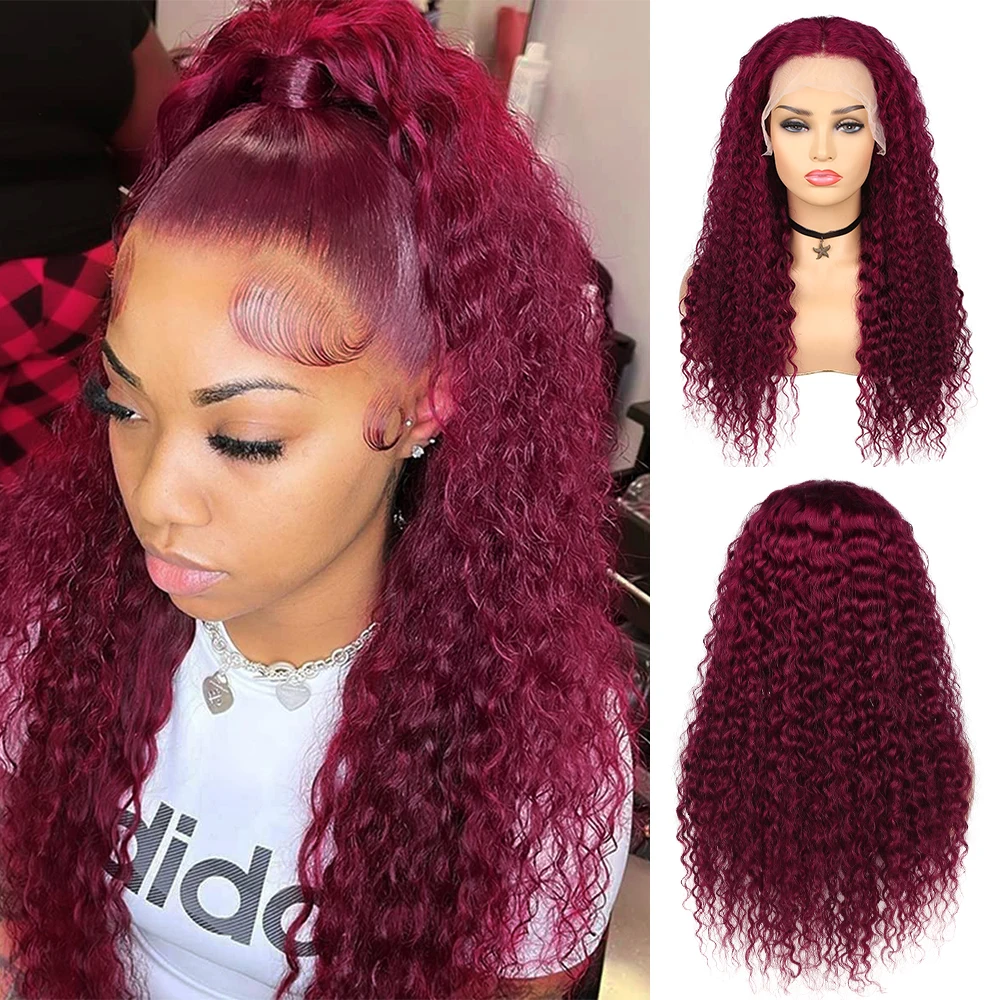 HANNE Human Hair Lace Frontal Wigs For Women Brazilian Burgundy Curly 13x6 Lace Frontal Human Hair Wigs Glueless Remy Curly Wigs