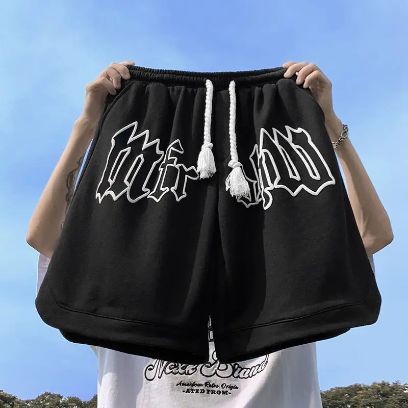 Summer Unisex Style Drawstring Shorts Letter Capris Relaxed Casual Fit Sports Shorts