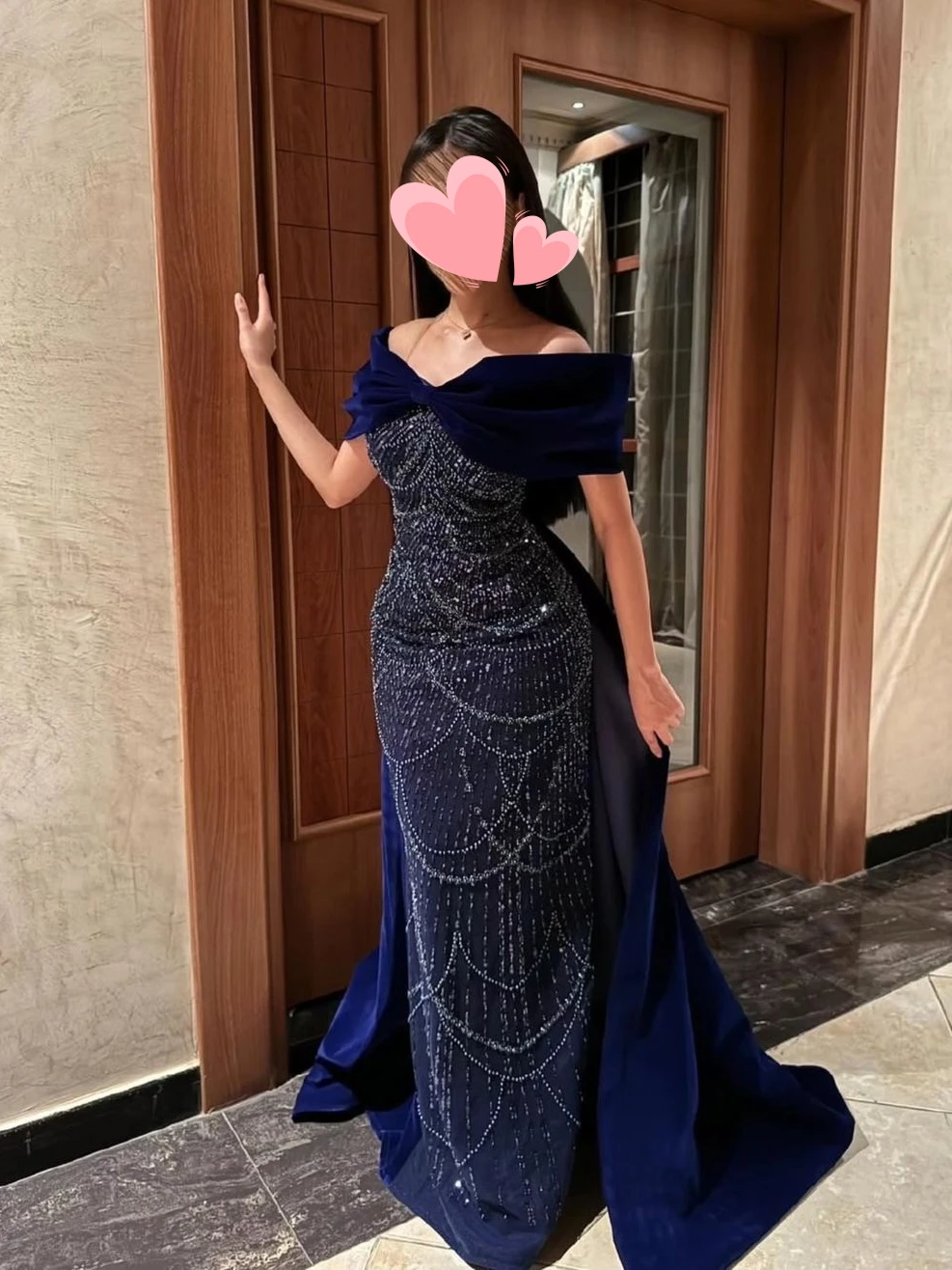 Oisslec Prom Dress Elegant Vintage Sexy Blue Beads Lace Bow Velvet Customized Formal Occasion Evening Party Gowns