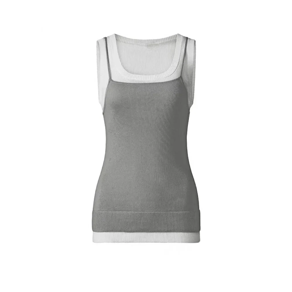 Топ женский трикотажный белый бесшовный из хлопка с круглым вырезом