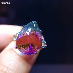 Natural Auralite 23 Cacoxenite Rutilated Adjustable Ring 16.5.12.4mm Red Canada 925 Sterling Silver AAAAAA