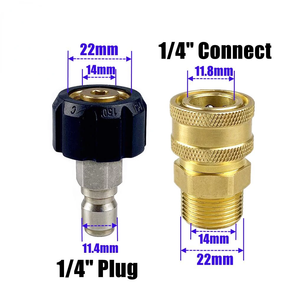 2Pcs Pressure Washer Adapter Kit M22 14mmFemale Swivel to Quick Connect 3/8'' or 1/4