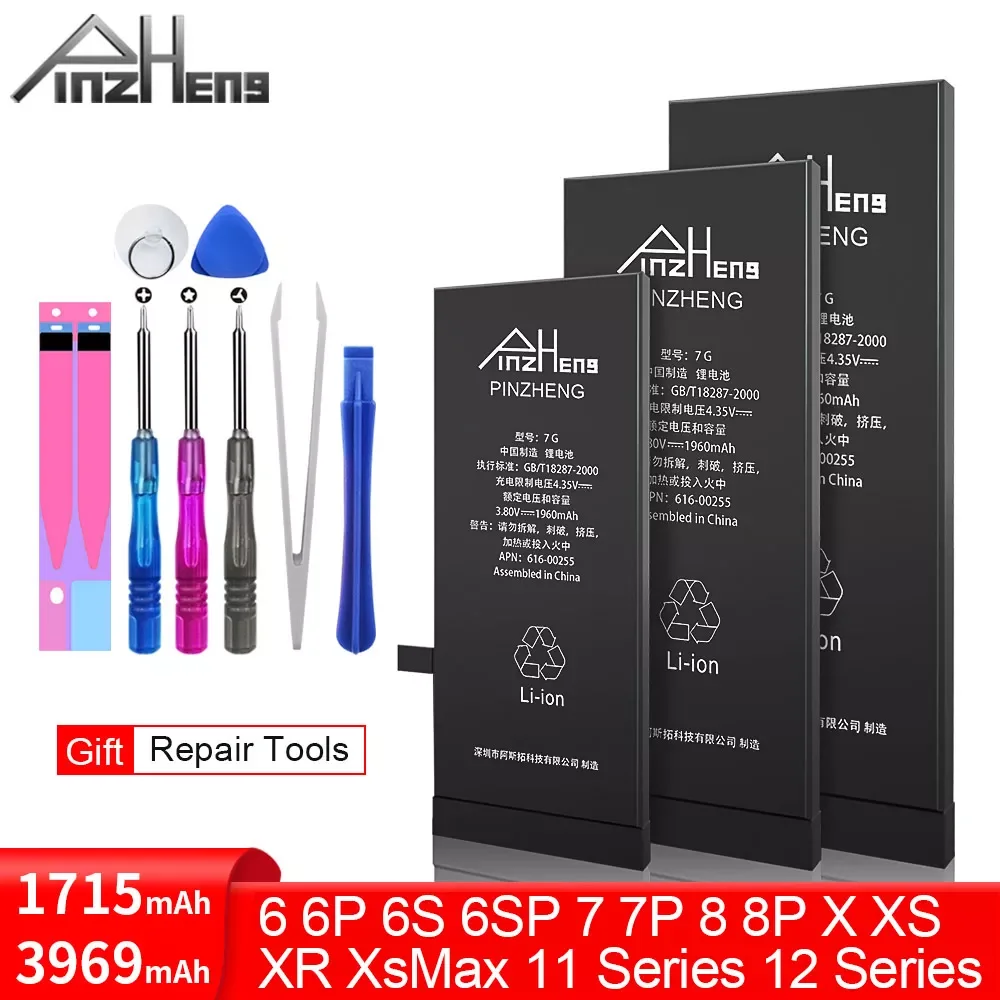 

PINZHENG Battery For iPhone 6 6s 7 8 Plus Original High Capacity Bateria Replacement Batterie For iPhone 11 12 X Xs 11Pro Max XR