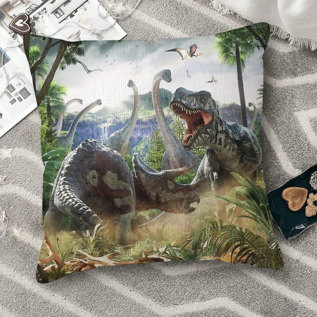 

Dinosaur Battle Hug Pillowcase Jurassic Park Dinosaurs Backpack Cojines Sofa DIY Printed Chair Throw Pillow Case Decorative
