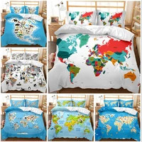 world map duvet cover set multicolored hand drawn asia europe africa america map print queen king full size twin duvet covers