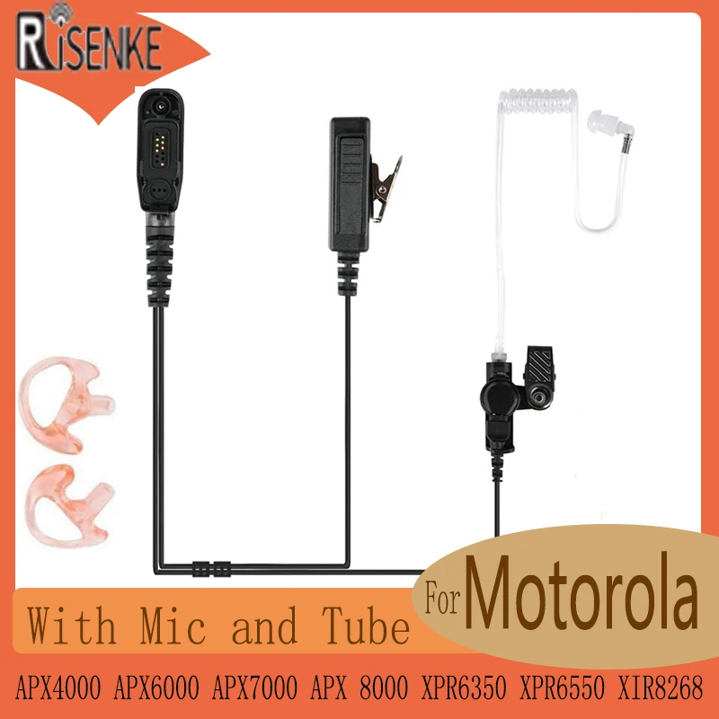 Enlarge RISENKE Earpieces for Motorola Walkie Talkies with Mic and Tube Headset APX4000 APX6000 APX7000 APX 8000 XPR6350 XPR6550 XIR8268