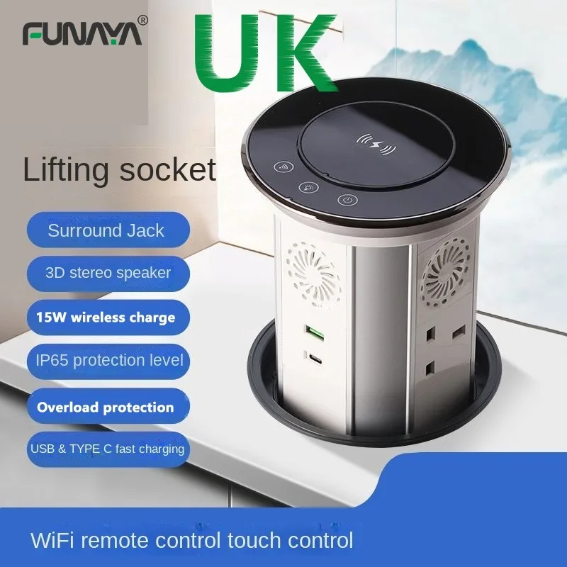 

WIFI UK Pop Up Sockets Surface Table Hidden Socket with 4 USB Waterproof 16A 110V 240V 4000W Bluetooth Lifting Smart Tuya Socket