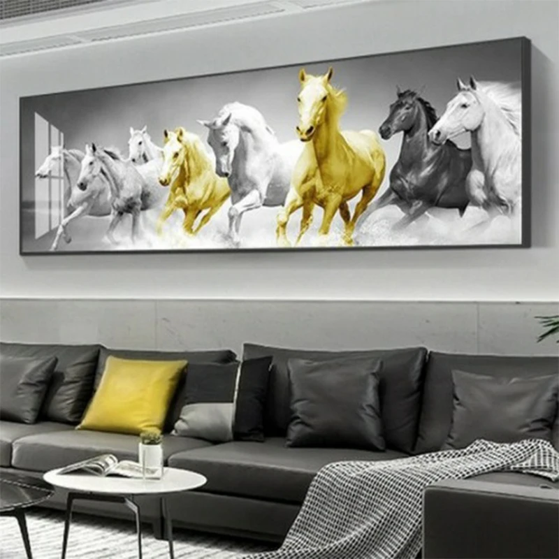 

Eight Steeds 5D Diamond Painting Full Diamond Art Embroidery Large Restaurant Office Home Decor Horse Diamond Cross Stitch Kits