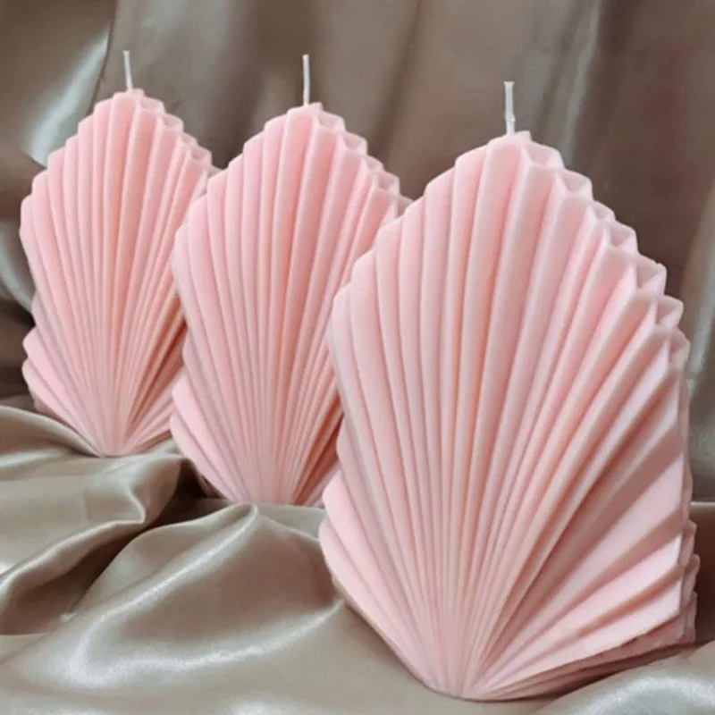 Large Geometric 3D Folding Fan Silicone Candle Mold Striped Origami Scallop Drip Glue Aromatherapy Soap Plaster Ice Cube Mould