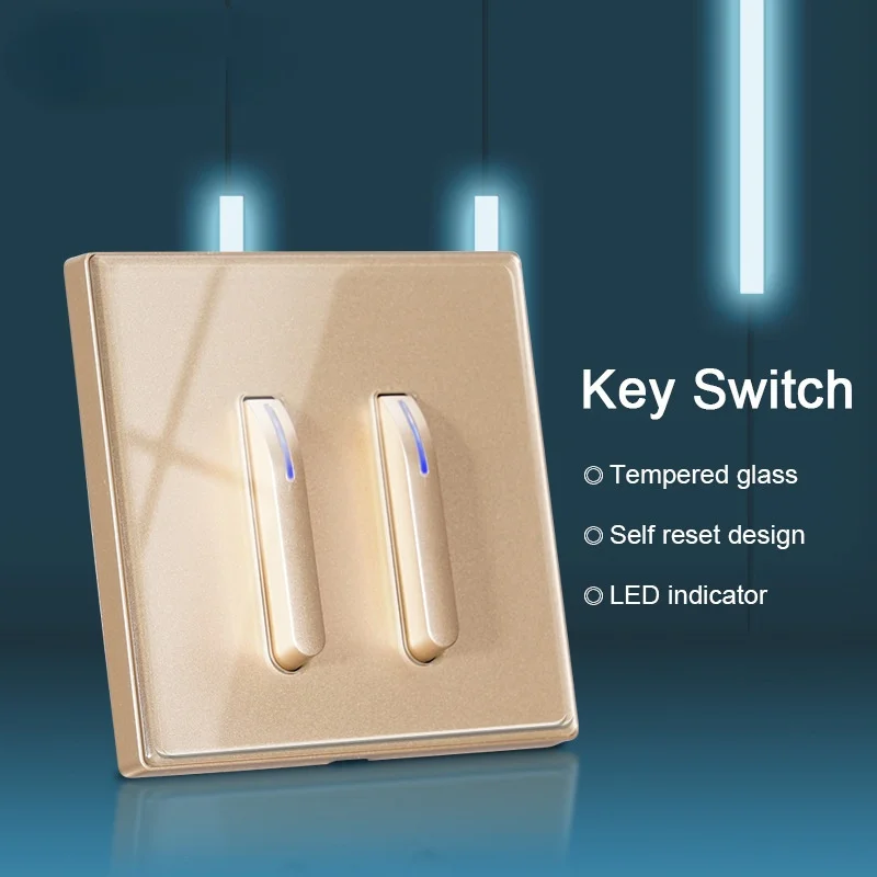 86 Тип 1 2 3 4 клавиши 1 2 way Золотая кнопка сброса клавиш пианино розетка из закаленного стекла со светодиодный светильник кой розетка европейского стандарта