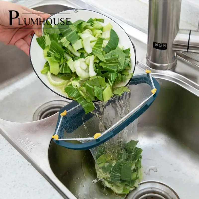 

Triangular Sink Strainer Drain Vegetable Fruit Drainer Basket Suction Cup Rack Net Bags For Kitchen Storage Sink Filter Shelf